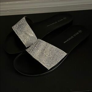 Wild Diva Lounge Rhinestone Slide Sandals
